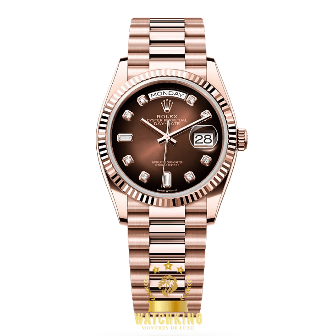 Rolex Day-date Or Rose Marron Pierres 36mm